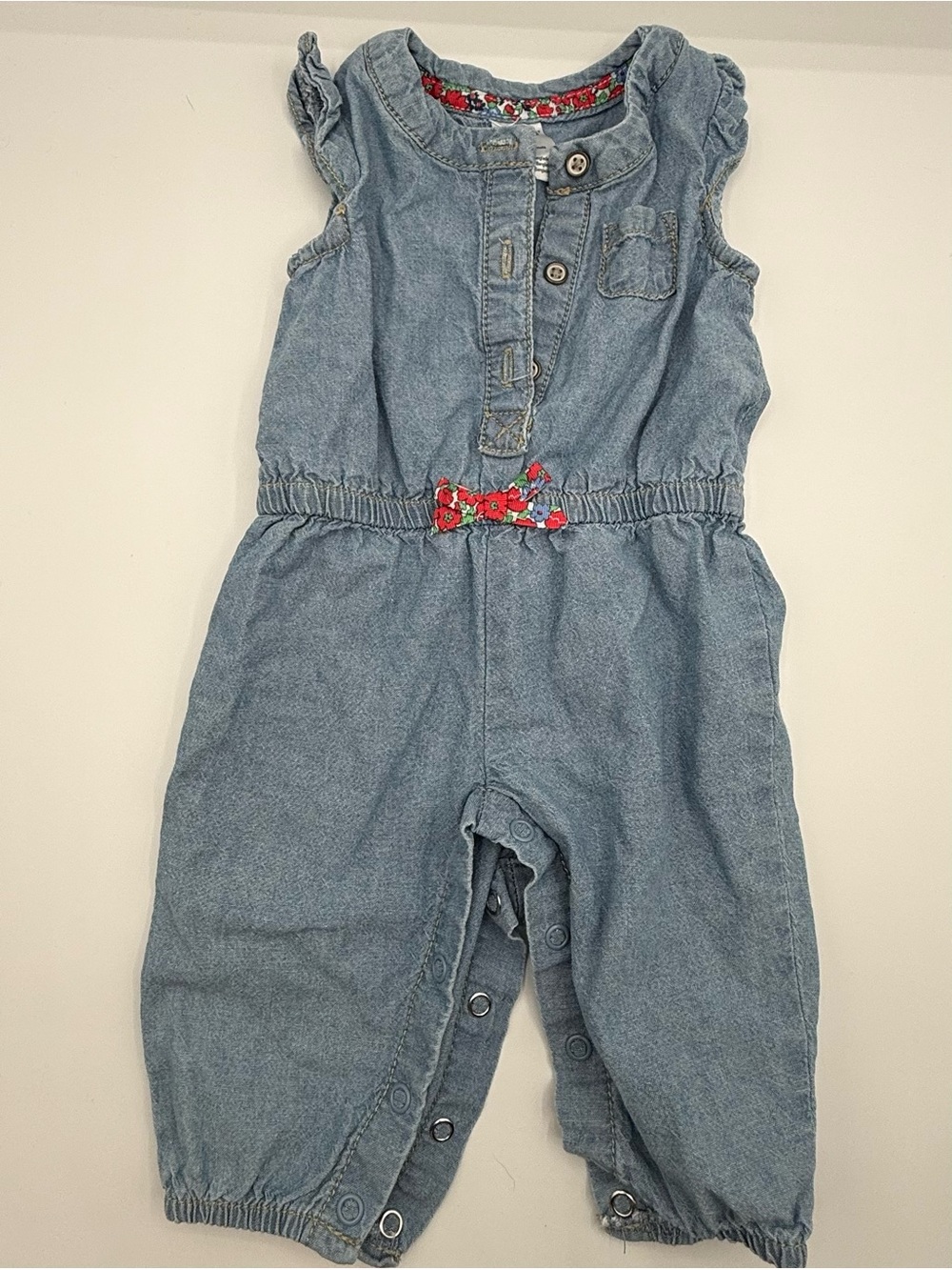 3 Month Girl Denim Romper Body Suit with floral bow